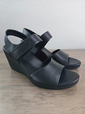 Naturalizer Imani Slingback Platform Open Round Toe Wedge Sandal Black 9M